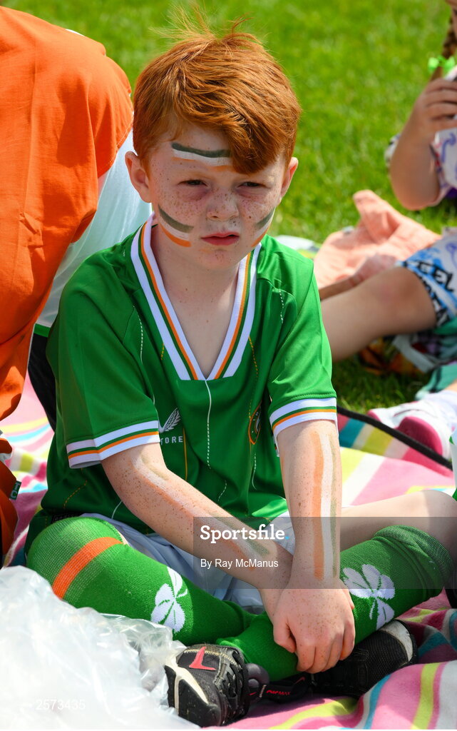 20 July 2023; Republic of Ireland supporter Sam Flanagan, five years, from Ringsend, during a Watch Party for the opening game of the 2023 FIFA Women's World Cup between Republic of Ireland and Australia at the Irishtown Sports & Fitness Centre in Ringsend, Dublin. Photo by Ray McManus/Sportsfile