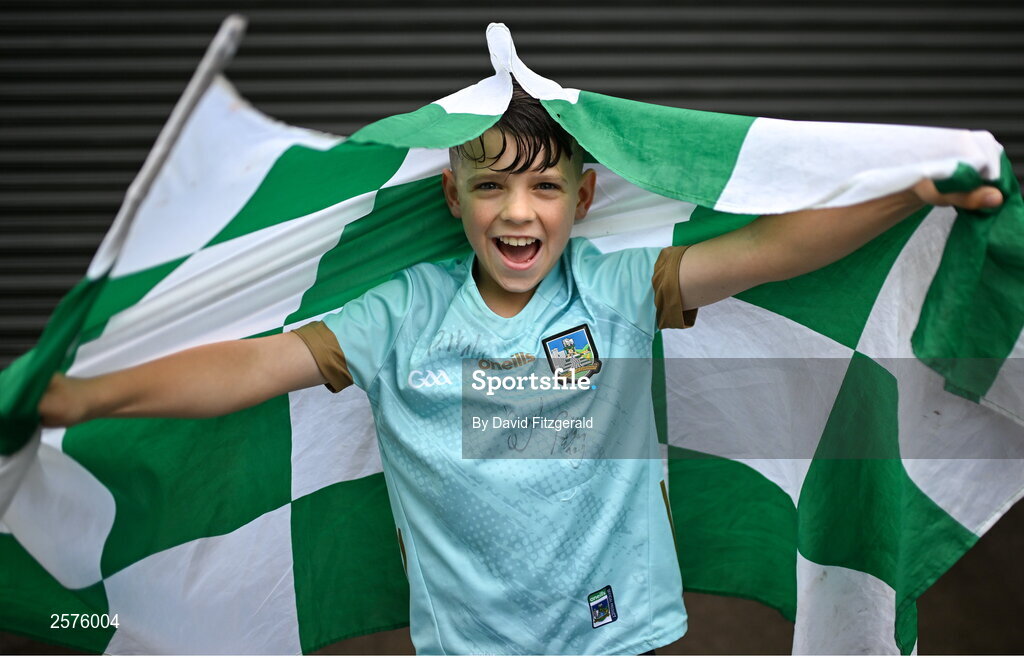 23 July 2023; Limerick supporter Alan O'Brien, age 9, from Ardagh before the GAA Hurling All-Ireland Senior Championship final match between Kilkenny and Limerick at Croke Park in Dublin. Photo by David Fitzgerald/Sportsfile