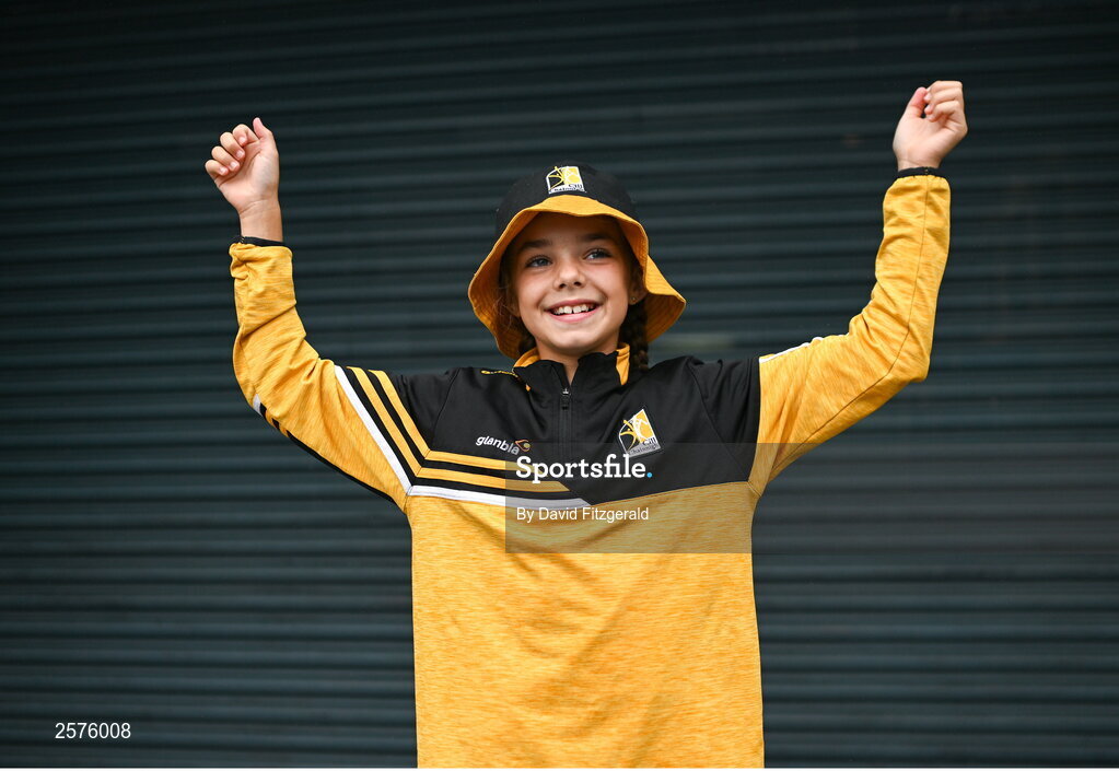 23 July 2023; Casey Cleere, age 9, from Graigue Ballycallan, Kilkenny before the GAA Hurling All-Ireland Senior Championship final match between Kilkenny and Limerick at Croke Park in Dublin. Photo by David Fitzgerald/Sportsfile
