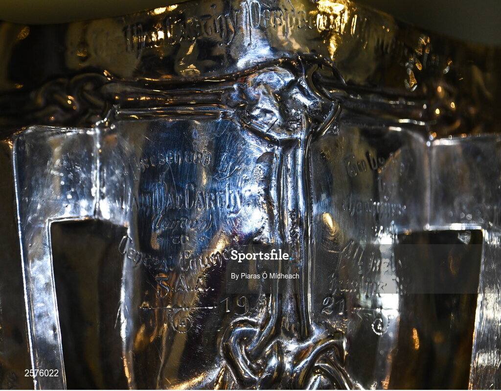 23 July 2023; The original Liam MacCarthy Cup, on display in the GAA Museum, which was first awarded a century ago in 1923 when the 1921 All-Ireland Senior Hurling Championship Final was played and Limerick beat Dublin - GAA Hurling All-Ireland Senior Championship final match between Kilkenny and Limerick at Croke Park in Dublin. Photo by Piaras Ó Mídheach/Sportsfile