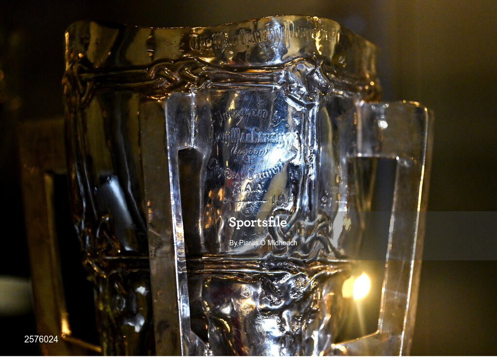23 July 2023; The original Liam MacCarthy Cup, on display in the GAA Museum, which was first awarded a century ago in 1923 when the 1921 All-Ireland Senior Hurling Championship Final was played and Limerick beat Dublin - GAA Hurling All-Ireland Senior Championship final match between Kilkenny and Limerick at Croke Park in Dublin. Photo by Piaras Ó Mídheach/Sportsfile