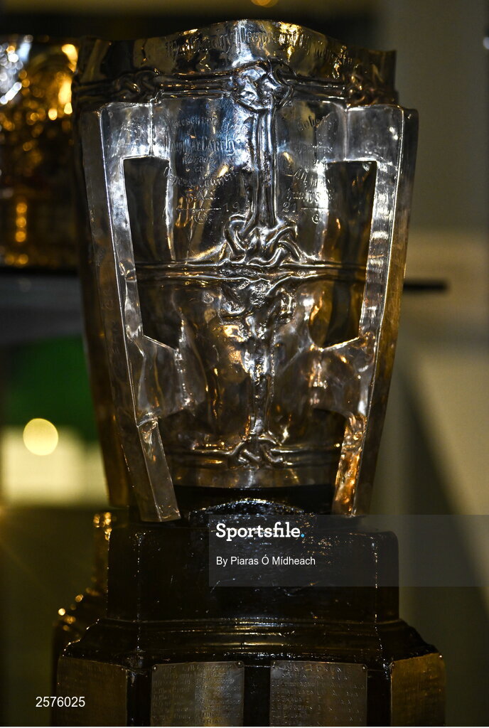 23 July 2023; The original Liam MacCarthy Cup, on display in the GAA Museum, which was first awarded a century ago in 1923 when the 1921 All-Ireland Senior Hurling Championship Final was played and Limerick beat Dublin - GAA Hurling All-Ireland Senior Championship final match between Kilkenny and Limerick at Croke Park in Dublin. Photo by Piaras Ó Mídheach/Sportsfile