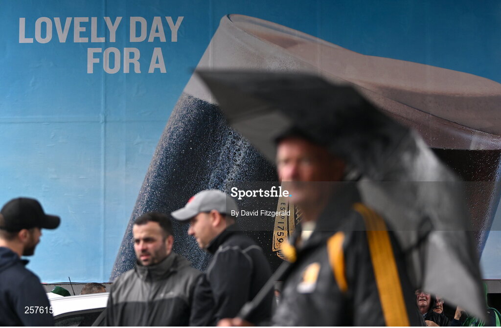23 July 2023; Supporters shelter before the GAA Hurling All-Ireland Senior Championship final match between Kilkenny and Limerick at Croke Park in Dublin. Photo by David Fitzgerald/Sportsfile