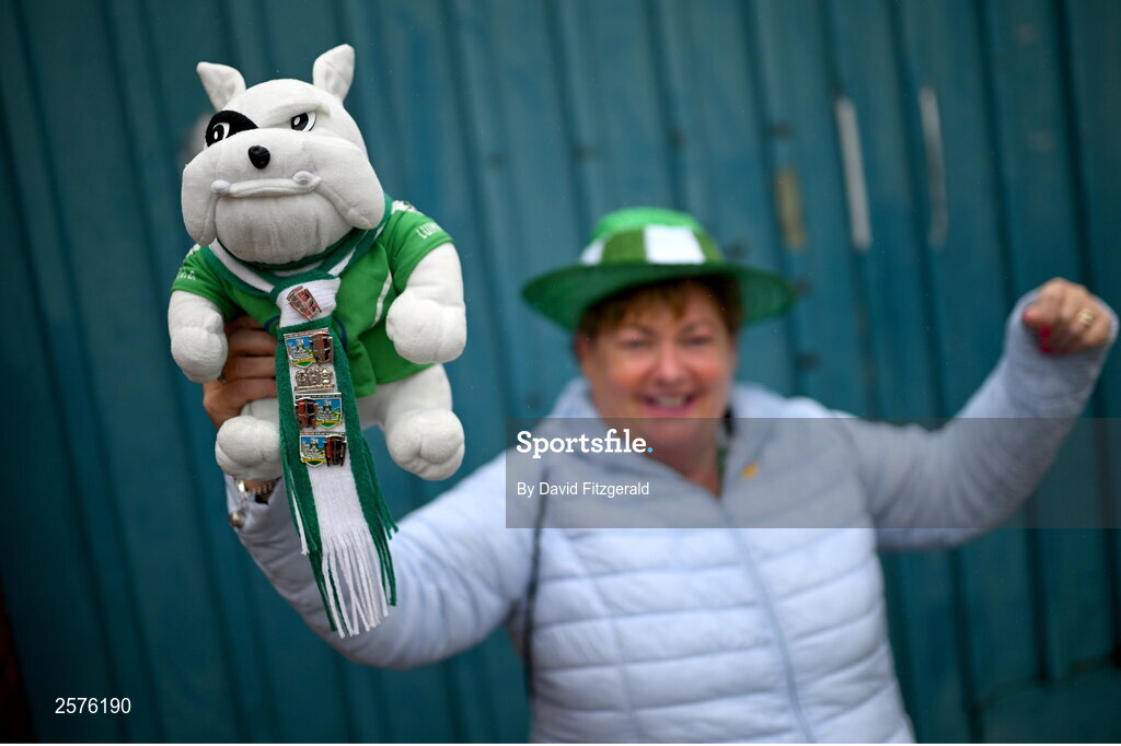 23 July 2023; Limerick supporter Bernie Carroll before the GAA Hurling All-Ireland Senior Championship final match between Kilkenny and Limerick at Croke Park in Dublin. Photo by David Fitzgerald/Sportsfile
