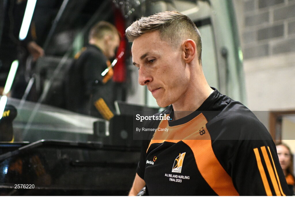 23 July 2023; Cillian Buckley of Kilkenny arrives before the GAA Hurling All-Ireland Senior Championship final match between Kilkenny and Limerick at Croke Park in Dublin. Photo by Ramsey Cardy/Sportsfile