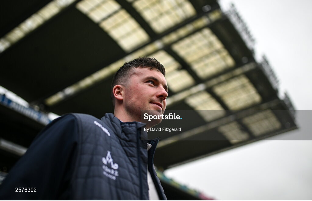 23 July 2023; Injured Limerick captain Declan Hannon walks out before the GAA Hurling All-Ireland Senior Championship final match between Kilkenny and Limerick at Croke Park in Dublin. Photo by David Fitzgerald/Sportsfile