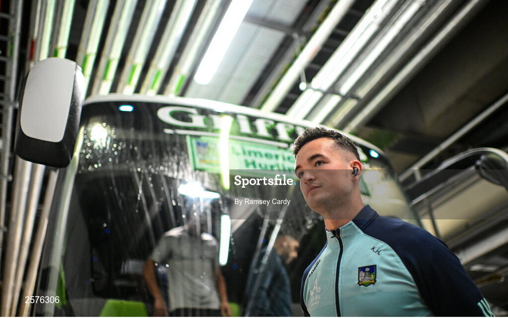 23 July 2023; Kyle Hayes of Limerick arrives before the GAA Hurling All-Ireland Senior Championship final match between Kilkenny and Limerick at Croke Park in Dublin. Photo by Ramsey Cardy/Sportsfile