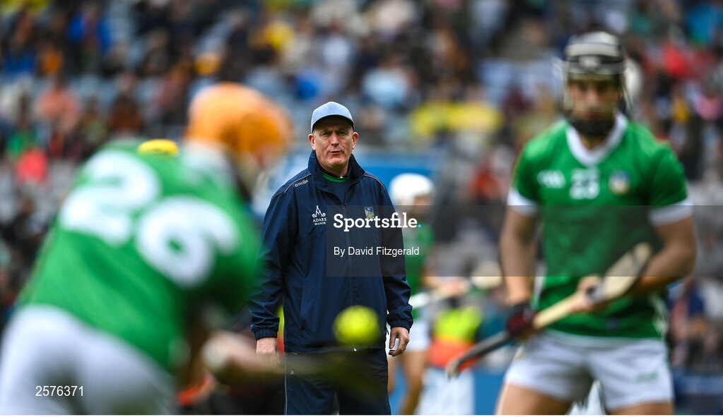 23 July 2023; Limerick manager John Kiely during the warm-up before the GAA Hurling All-Ireland Senior Championship final match between Kilkenny and Limerick at Croke Park in Dublin. Photo by David Fitzgerald/Sportsfile