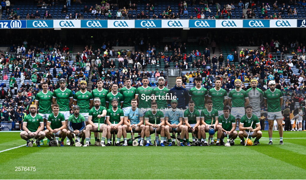 23 July 2023; The Limerick squad before the GAA Hurling All-Ireland Senior Championship final match between Kilkenny and Limerick at Croke Park in Dublin. Photo by Piaras Ó Mídheach/Sportsfile