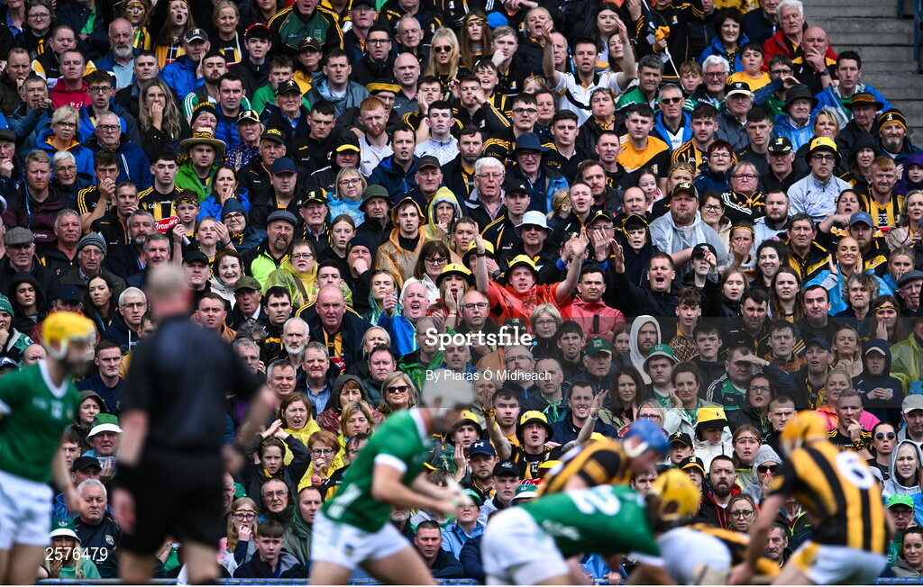 23 July 2023; Supporters watch on during the GAA Hurling All-Ireland Senior Championship final match between Kilkenny and Limerick at Croke Park in Dublin. Photo by Piaras Ó Mídheach/Sportsfile