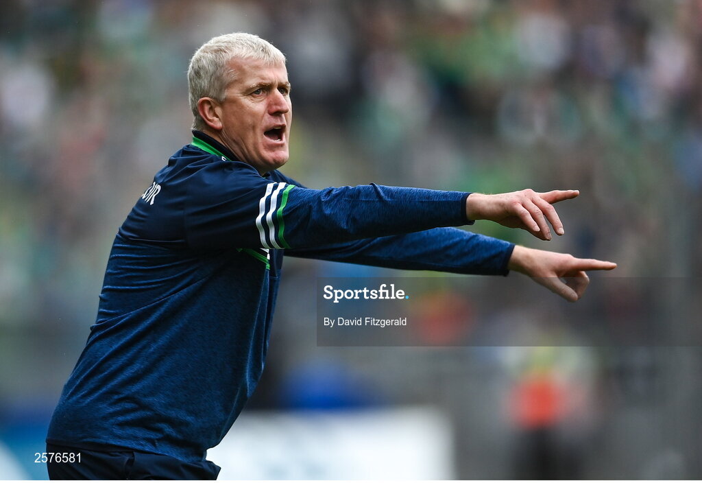 23 July 2023; Limerick manager John Kiely during the GAA Hurling All-Ireland Senior Championship final match between Kilkenny and Limerick at Croke Park in Dublin. Photo by David Fitzgerald/Sportsfile