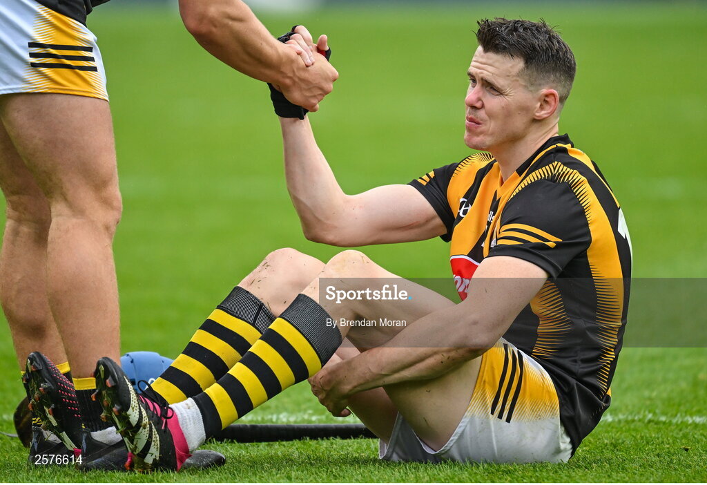 23 July 2023; TJ Reid of Kilkenny is consoled after the GAA Hurling All-Ireland Senior Championship final match between Kilkenny and Limerick at Croke Park in Dublin. Photo by Brendan Moran/Sportsfile