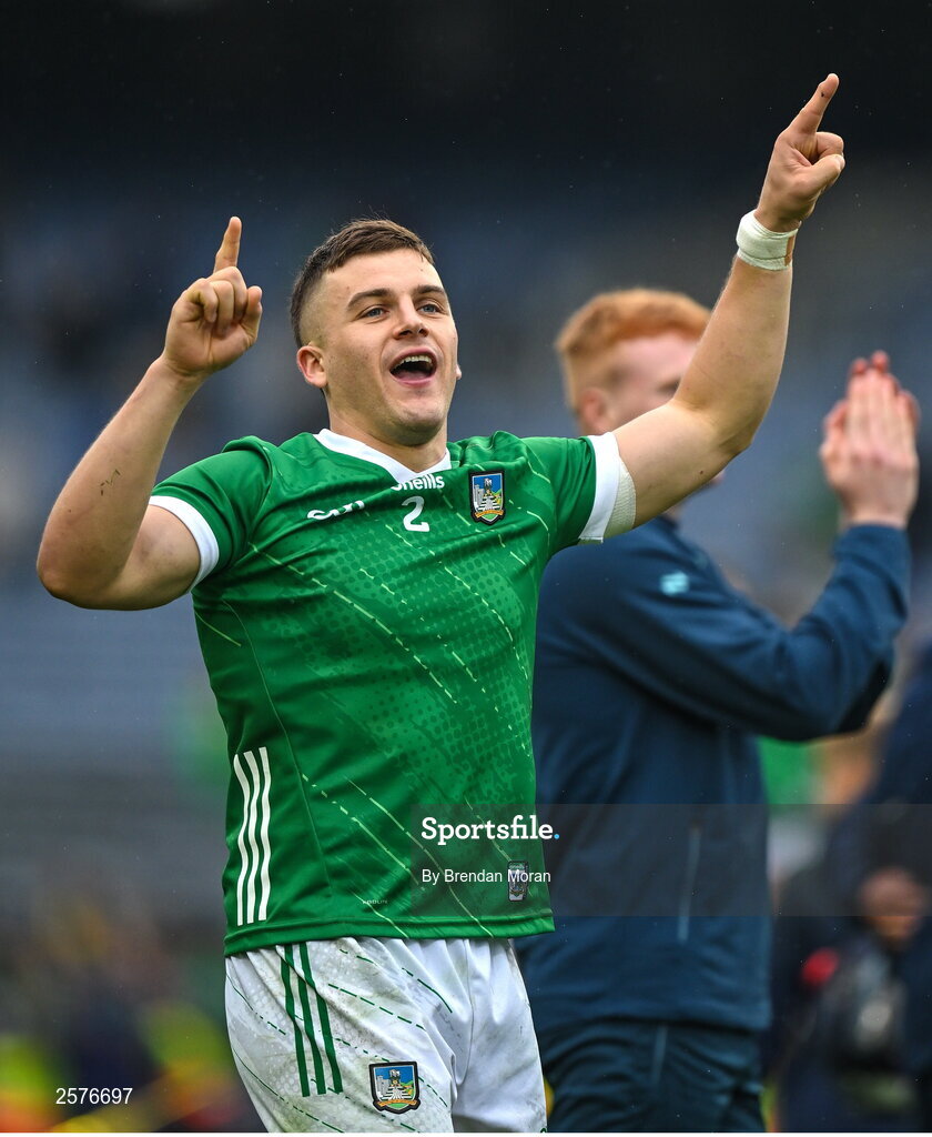 23 July 2023; Mike Casey of Limerick celebrates after the GAA Hurling All-Ireland Senior Championship final match between Kilkenny and Limerick at Croke Park in Dublin. Photo by Brendan Moran/Sportsfile