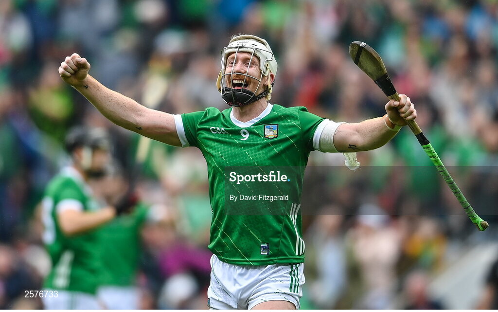 23 July 2023; Cian Lynch of Limerick celebrates at the final whistle after the GAA Hurling All-Ireland Senior Championship final match between Kilkenny and Limerick at Croke Park in Dublin. Photo by David Fitzgerald/Sportsfile
