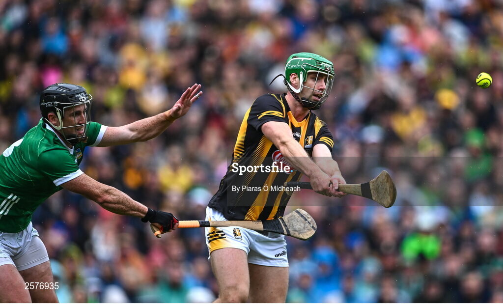 23 July 2023; Tommy Walsh of Kilkenny in action against Darragh O'Donovan of Limerick during the GAA Hurling All-Ireland Senior Championship final match between Kilkenny and Limerick at Croke Park in Dublin. Photo by Piaras Ó Mídheach/Sportsfile