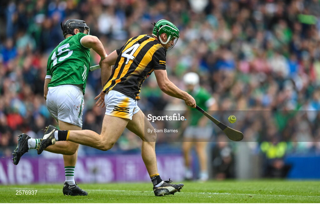 23 July 2023; Tommy Walsh of Kilkenny in action against Peter Casey of Limerick during the GAA Hurling All-Ireland Senior Championship final match between Kilkenny and Limerick at Croke Park in Dublin. Photo by Sam Barnes/Sportsfile