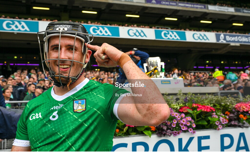 23 July 2023; Darragh O'Donovan of Limerick, who was substituted, watches the last few minutes of the GAA Hurling All-Ireland Senior Championship final match between Kilkenny and Limerick at Croke Park in Dublin. Photo by Ray McManus/Sportsfile