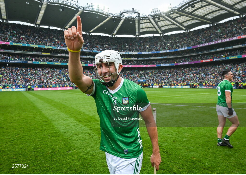 23 July 2023; Aaron Gillane of Limerick after the GAA Hurling All-Ireland Senior Championship final match between Kilkenny and Limerick at Croke Park in Dublin. Photo by David Fitzgerald/Sportsfile