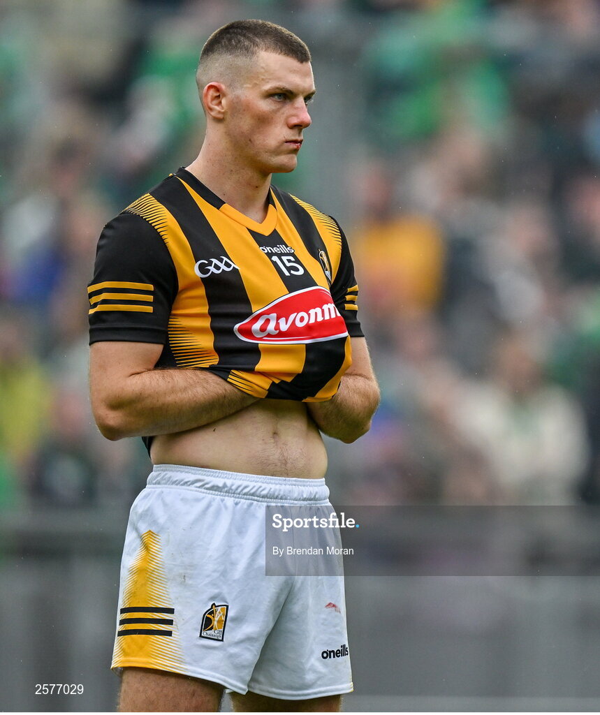 23 July 2023; A dejected Eoin Cody of Kilkenny after his side's defeat in the GAA Hurling All-Ireland Senior Championship final match between Kilkenny and Limerick at Croke Park in Dublin. Photo by Brendan Moran/Sportsfile Photo by Brendan Moran/Sportsfile