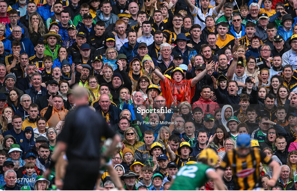 23 July 2023; Supporters during the GAA Hurling All-Ireland Senior Championship final match between Kilkenny and Limerick at Croke Park in Dublin. Photo by Piaras Ó Mídheach/Sportsfile