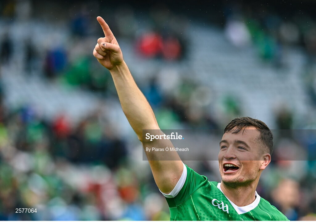 23 July 2023; Kyle Hayes of Limerick celebrates after his side's victory in the GAA Hurling All-Ireland Senior Championship final match between Kilkenny and Limerick at Croke Park in Dublin. Photo by Piaras Ó Mídheach/Sportsfile