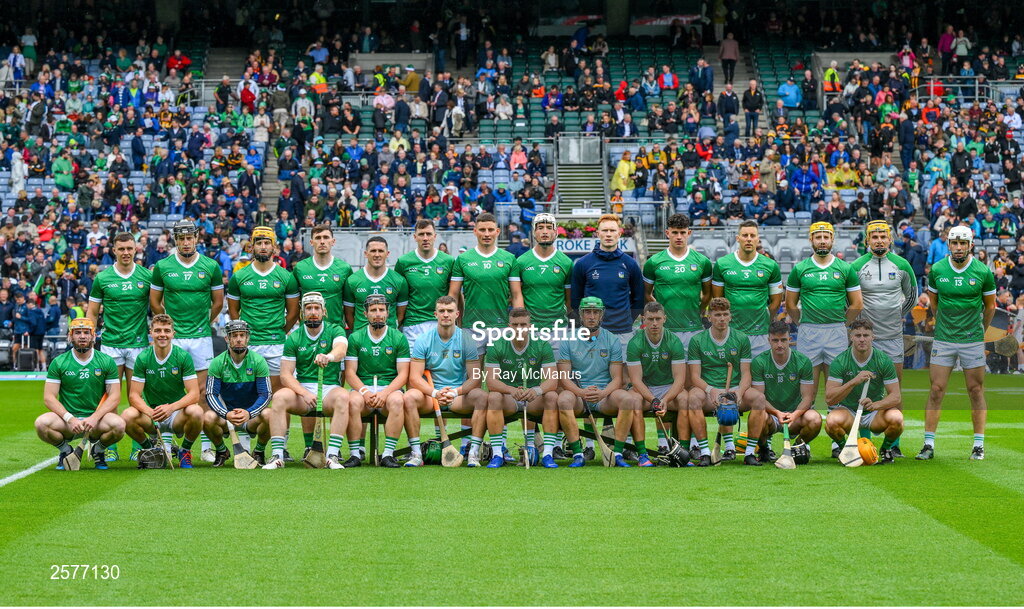 23 July 2023; The Limerick squad before the GAA Hurling All-Ireland Senior Championship final match between Kilkenny and Limerick at Croke Park in Dublin. Photo by Ray McManus/Sportsfile
