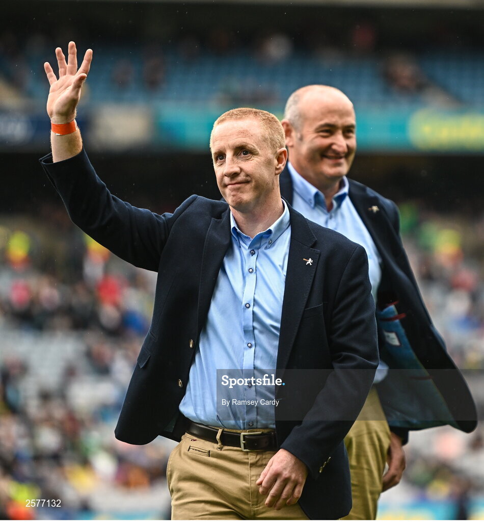 23 July 2023; Simon Whelehan of the Offaly 1998 All-Ireland winning Jubilee team as the team are honoured before the GAA Hurling All-Ireland Senior Championship final match between Kilkenny and Limerick at Croke Park in Dublin. Photo by Ramsey Cardy/Sportsfile
