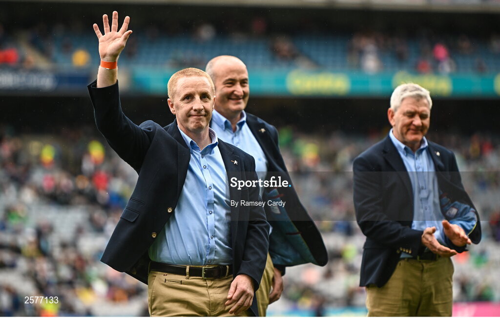23 July 2023; Simon Whelehan of the Offaly 1998 All-Ireland winning Jubilee team as the team are honoured before the GAA Hurling All-Ireland Senior Championship final match between Kilkenny and Limerick at Croke Park in Dublin. Photo by Ramsey Cardy/Sportsfile