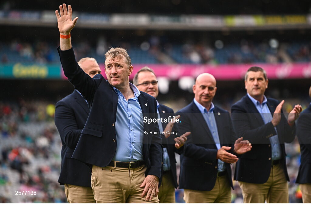 23 July 2023; Brian Whelahan of the Offaly 1998 All-Ireland winning Jubilee team as the team are honoured before the GAA Hurling All-Ireland Senior Championship final match between Kilkenny and Limerick at Croke Park in Dublin. Photo by Ramsey Cardy/Sportsfile