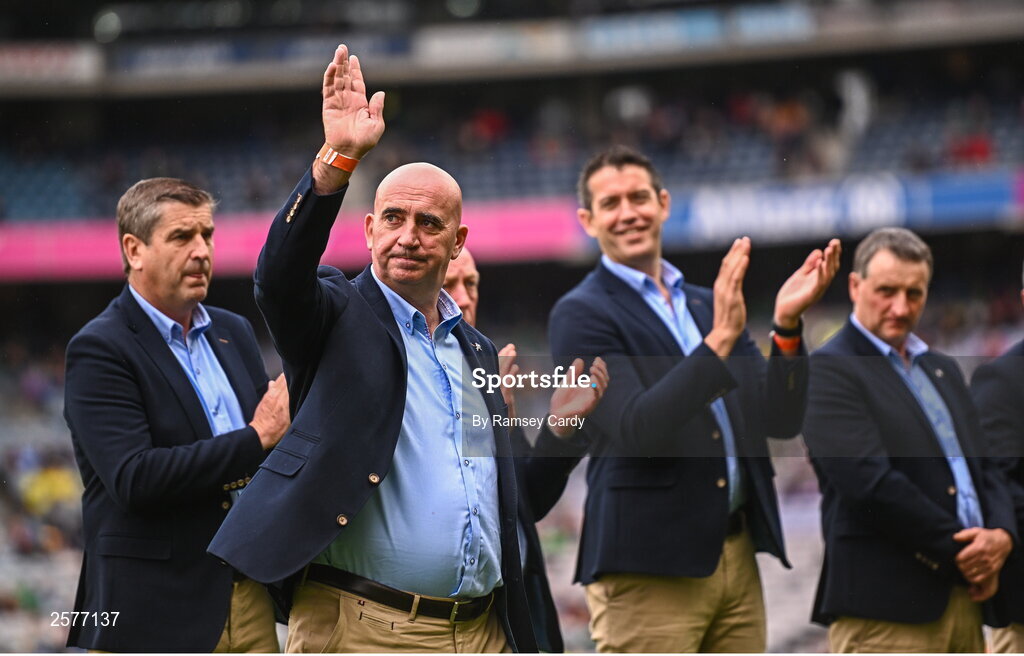23 July 2023; Johnny Dooley of the Offaly 1998 All-Ireland winning Jubilee team as the team are honoured before the GAA Hurling All-Ireland Senior Championship final match between Kilkenny and Limerick at Croke Park in Dublin. Photo by Ramsey Cardy/Sportsfile