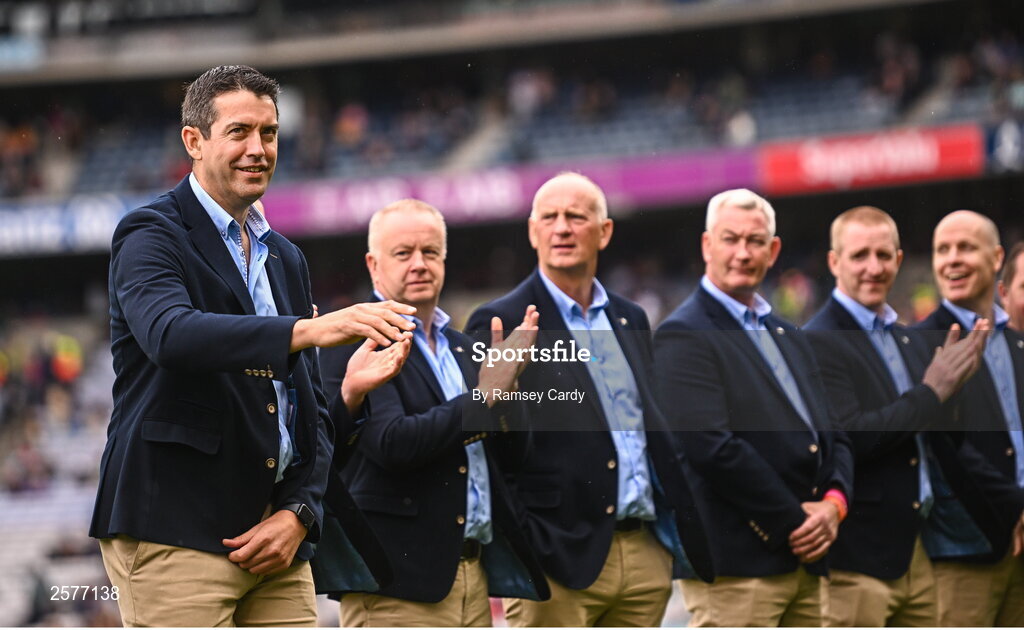 23 July 2023; Gary Hanniffy of the Offaly 1998 All-Ireland winning Jubilee team as the team are honoured before the GAA Hurling All-Ireland Senior Championship final match between Kilkenny and Limerick at Croke Park in Dublin. Photo by Ramsey Cardy/Sportsfile