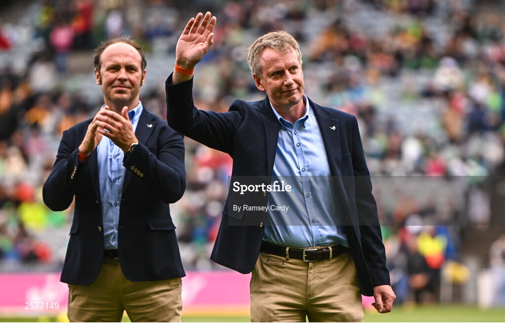 23 July 2023; Michael Rigney of the Offaly 1998 All-Ireland winning Jubilee team as the team are honoured before the GAA Hurling All-Ireland Senior Championship final match between Kilkenny and Limerick at Croke Park in Dublin. Photo by Ramsey Cardy/Sportsfile