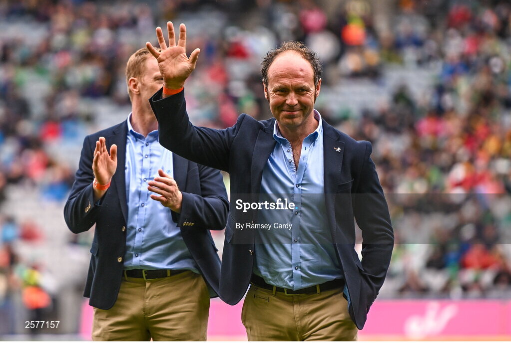 23 July 2023; Ger Oakley of the Offaly 1998 All-Ireland winning Jubilee team as the team are honoured before the GAA Hurling All-Ireland Senior Championship final match between Kilkenny and Limerick at Croke Park in Dublin. Photo by Ramsey Cardy/Sportsfile
