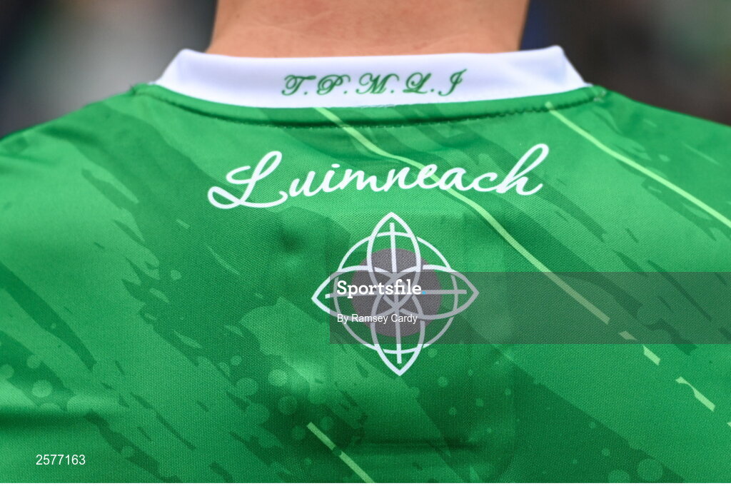 23 July 2023; A detailed view of a Limerick jersey before the GAA Hurling All-Ireland Senior Championship final match between Kilkenny and Limerick at Croke Park in Dublin. Photo by Ramsey Cardy/Sportsfile