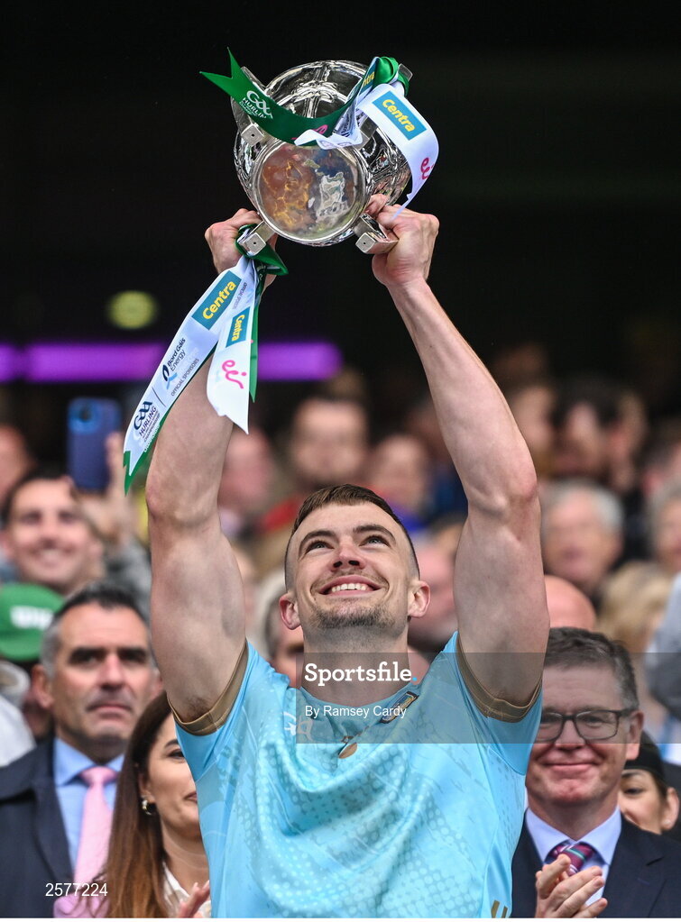 23 July 2023; David McCarthy of Limerick lifts the Liam MacCarthy Cup after the GAA Hurling All-Ireland Senior Championship final match between Kilkenny and Limerick at Croke Park in Dublin. Photo by Ramsey Cardy/Sportsfile