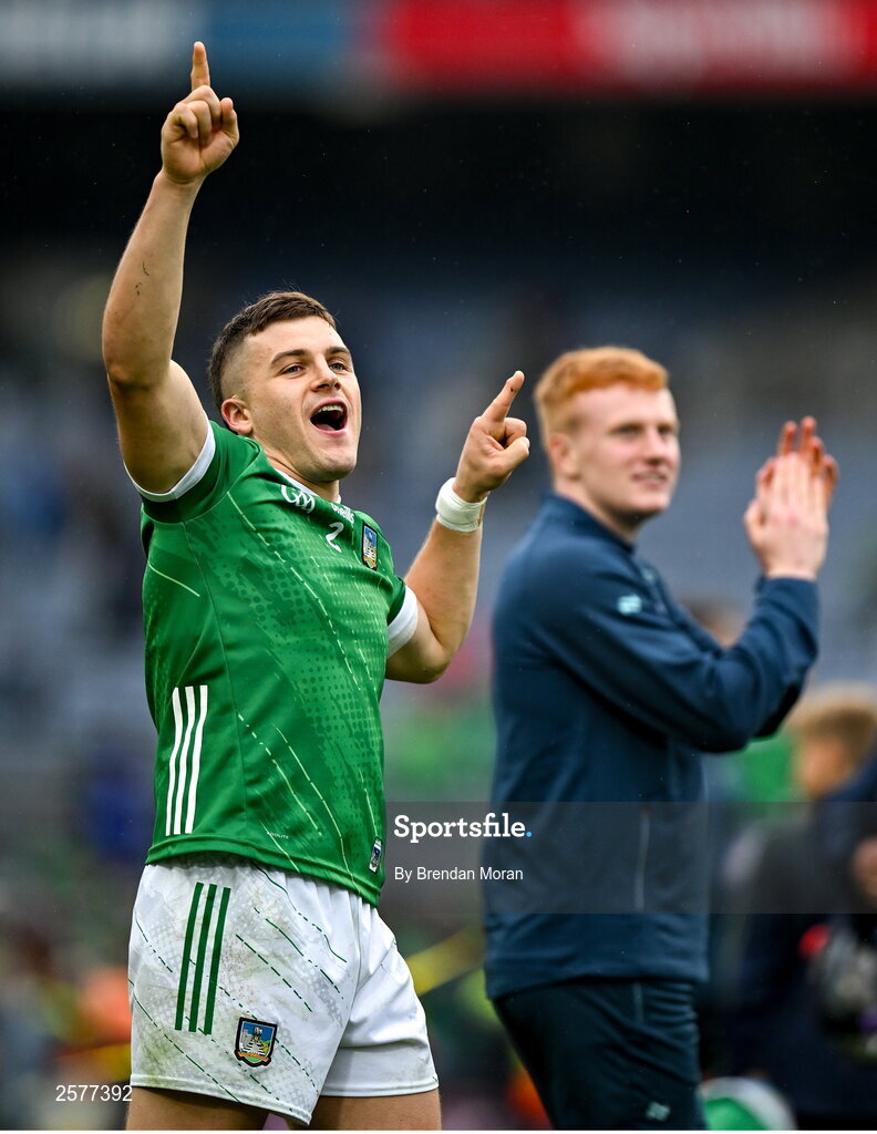 23 July 2023; Mike Casey of Limerick celebrates after the GAA Hurling All-Ireland Senior Championship final match between Kilkenny and Limerick at Croke Park in Dublin. Photo by Brendan Moran/Sportsfile