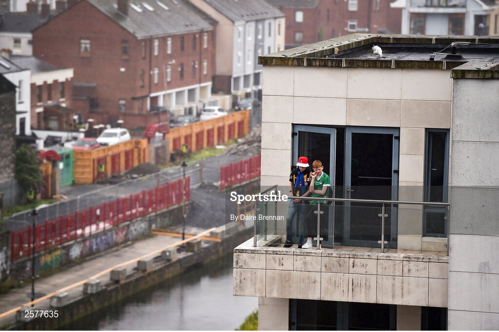 23 July 2023; A Kilkenny and Limerick supporter in the Croke Park Hotel ahead of the GAA Hurling All-Ireland Senior Championship final match between Kilkenny and Limerick at Croke Park in Dublin. Photo by Daire Brennan/Sportsfile