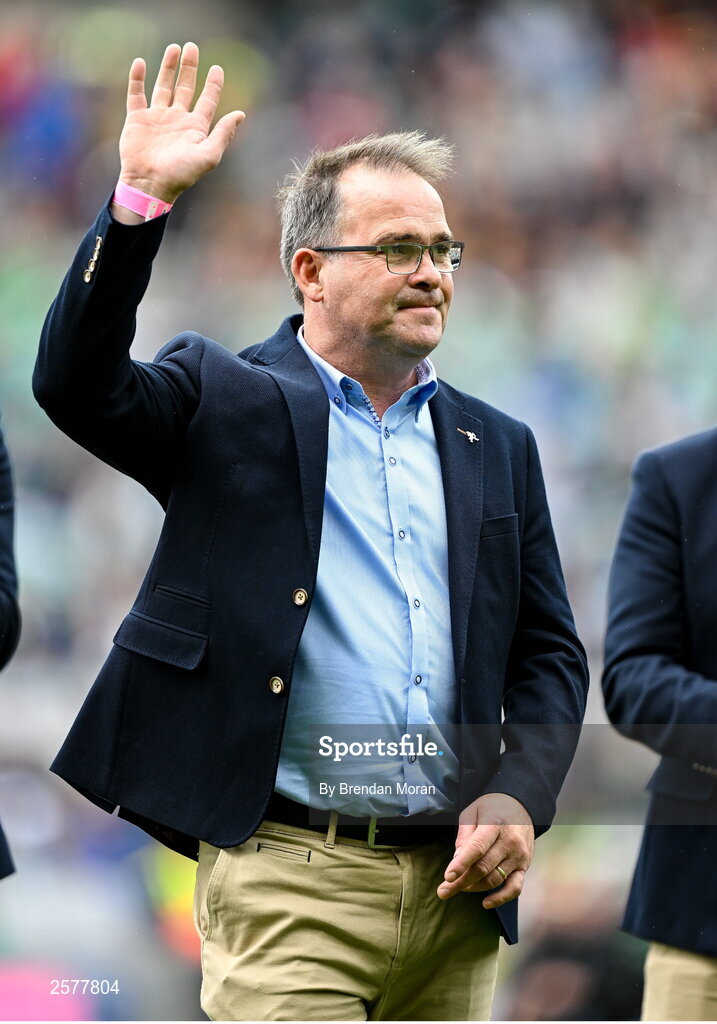 23 July 2023; Johnny Pilkington of the Offaly 1998 All-Ireland winning Jubilee team as the team are honoured before the GAA Hurling All-Ireland Senior Championship final match between Kilkenny and Limerick at Croke Park in Dublin. Photo by Brendan Moran/Sportsfile Photo by Brendan Moran/Sportsfile