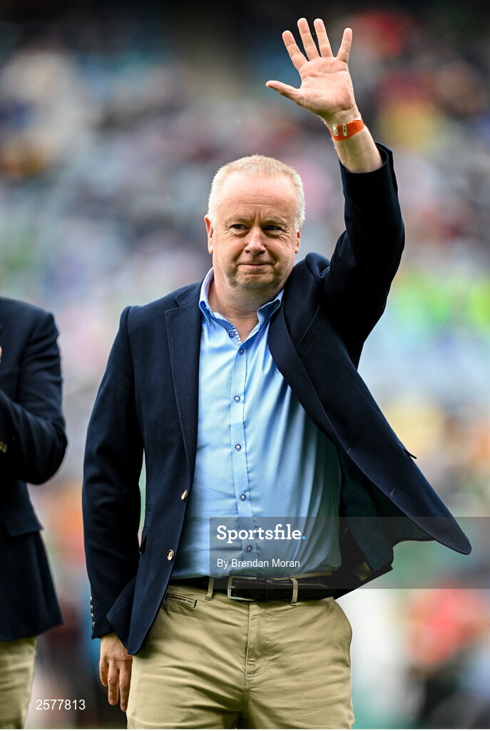 23 July 2023; Joe Errity of the Offaly 1998 All-Ireland winning Jubilee team as the team are honoured before the GAA Hurling All-Ireland Senior Championship final match between Kilkenny and Limerick at Croke Park in Dublin. Photo by Brendan Moran/Sportsfile Photo by Brendan Moran/Sportsfile