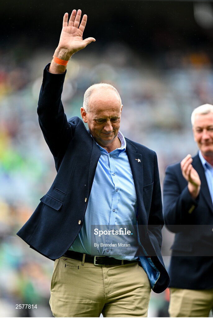23 July 2023; Joe Dooley of the Offaly 1998 All-Ireland winning Jubilee team as the team are honoured before the GAA Hurling All-Ireland Senior Championship final match between Kilkenny and Limerick at Croke Park in Dublin. Photo by Brendan Moran/Sportsfile Photo by Brendan Moran/Sportsfile