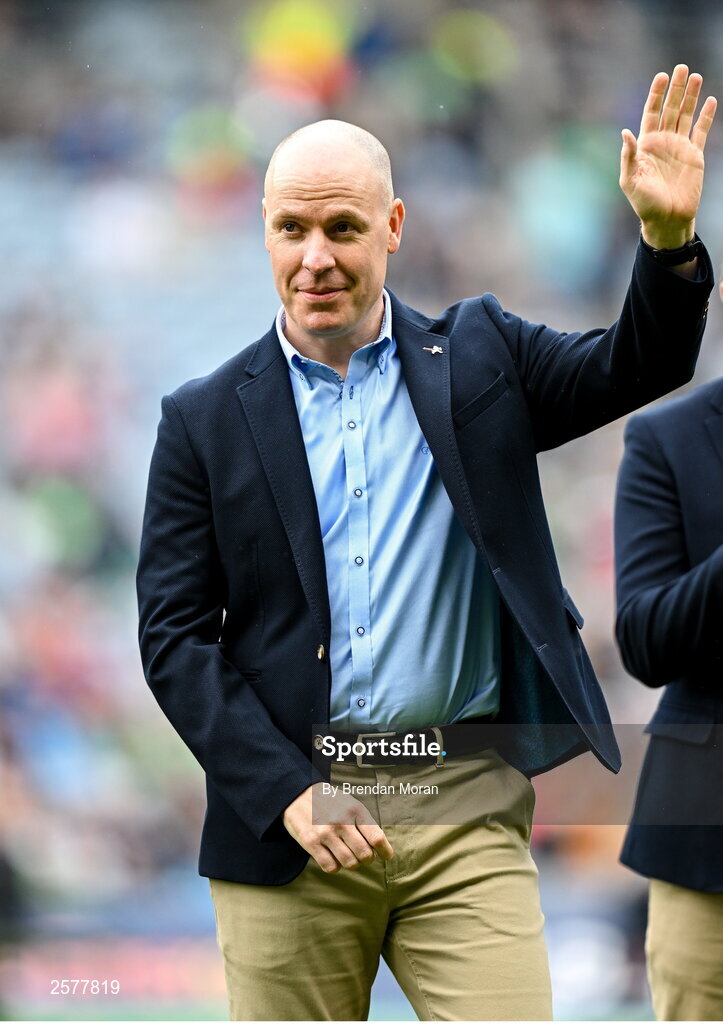 23 July 2023; Niall Claffey of the Offaly 1998 All-Ireland winning Jubilee team as the team are honoured before the GAA Hurling All-Ireland Senior Championship final match between Kilkenny and Limerick at Croke Park in Dublin. Photo by Brendan Moran/Sportsfile Photo by Brendan Moran/Sportsfile