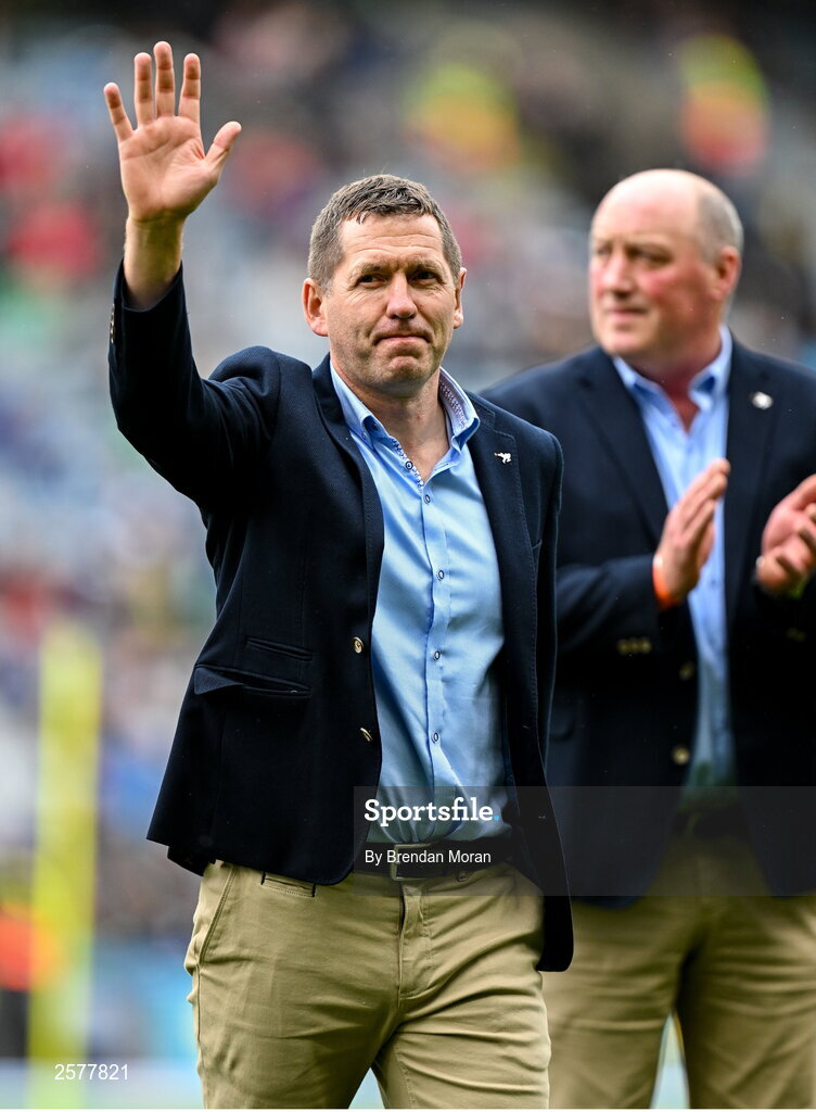 23 July 2023; Paudie Mulhare of the Offaly 1998 All-Ireland winning Jubilee team as the team are honoured before the GAA Hurling All-Ireland Senior Championship final match between Kilkenny and Limerick at Croke Park in Dublin. Photo by Brendan Moran/Sportsfile Photo by Brendan Moran/Sportsfile