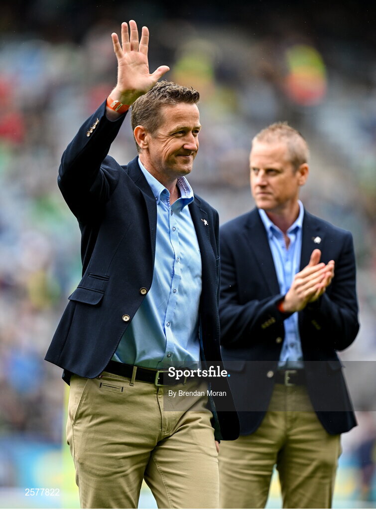 23 July 2023; Darren Hanniffy of the Offaly 1998 All-Ireland winning Jubilee team as the team are honoured before the GAA Hurling All-Ireland Senior Championship final match between Kilkenny and Limerick at Croke Park in Dublin. Photo by Brendan Moran/Sportsfile Photo by Brendan Moran/Sportsfile