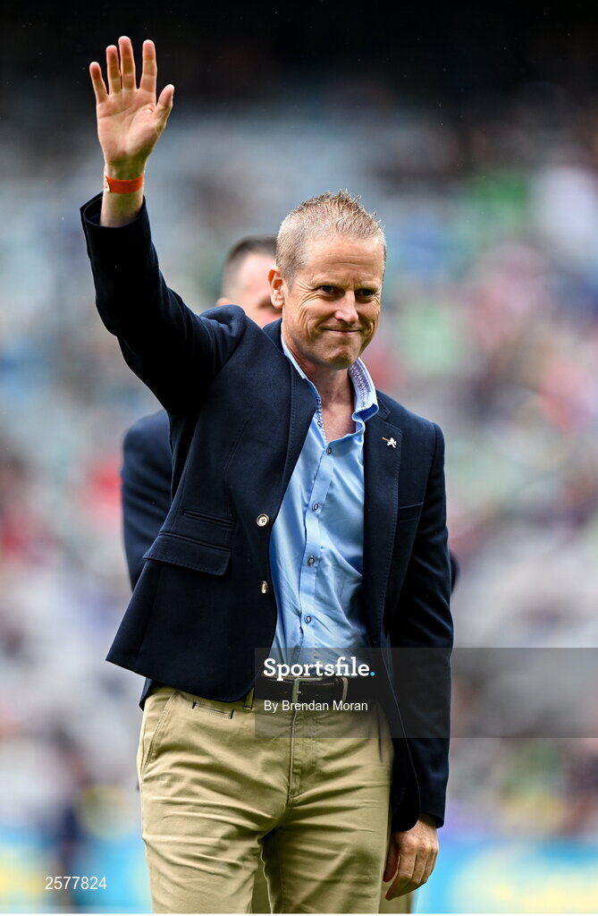 23 July 2023; Eunan Martin of the Offaly 1998 All-Ireland winning Jubilee team as the team are honoured before the GAA Hurling All-Ireland Senior Championship final match between Kilkenny and Limerick at Croke Park in Dublin. Photo by Brendan Moran/Sportsfile Photo by Brendan Moran/Sportsfile