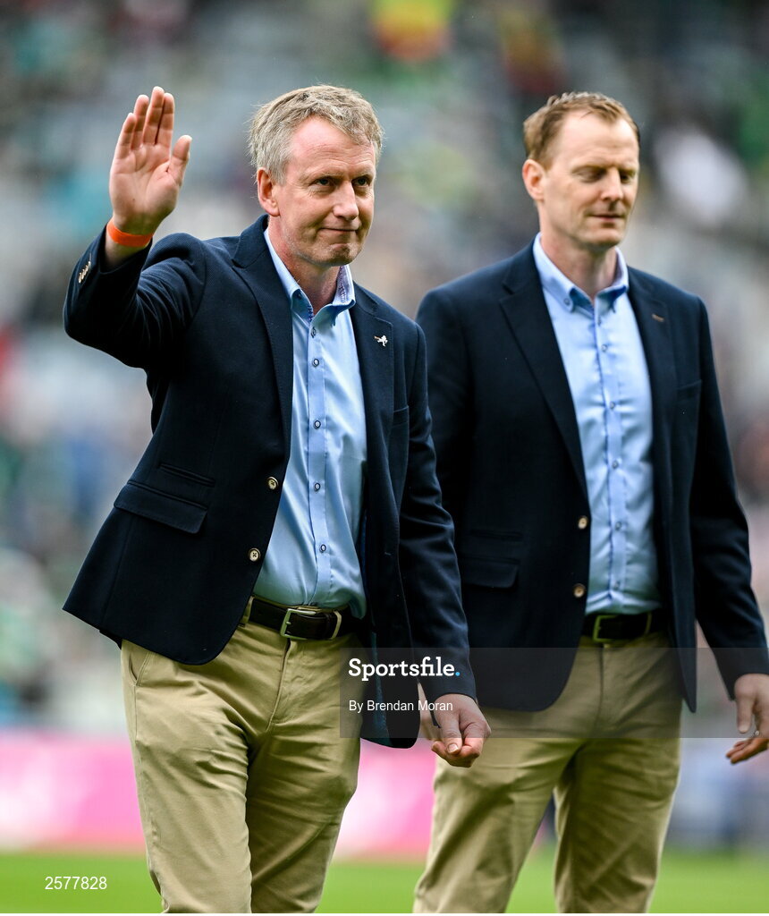 23 July 2023; Michael Rigney of the Offaly 1998 All-Ireland winning Jubilee team as the team are honoured before the GAA Hurling All-Ireland Senior Championship final match between Kilkenny and Limerick at Croke Park in Dublin. Photo by Brendan Moran/Sportsfile Photo by Brendan Moran/Sportsfile