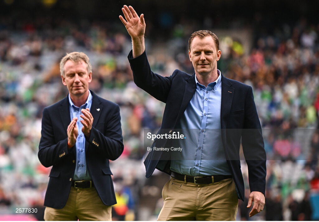 23 July 2023; Cathal Murphy of the Offaly 1998 All-Ireland winning Jubilee team as the team are honoured before the GAA Hurling All-Ireland Senior Championship final match between Kilkenny and Limerick at Croke Park in Dublin. Photo by Ramsey Cardy/Sportsfile