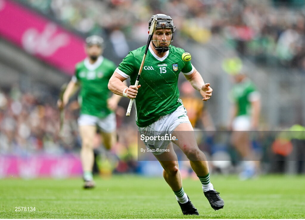 23 July 2023; Peter Casey of Limerick during the GAA Hurling All-Ireland Senior Championship final match between Kilkenny and Limerick at Croke Park in Dublin. Photo by Sam Barnes/Sportsfile