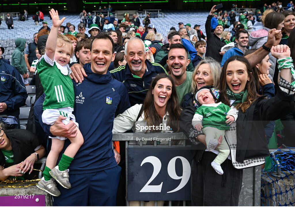 23 July 2023; Limerick coach Paul Kinnerk with family after the GAA Hurling All-Ireland Senior Championship final match between Kilkenny and Limerick at Croke Park in Dublin. Photo by David Fitzgerald/Sportsfile