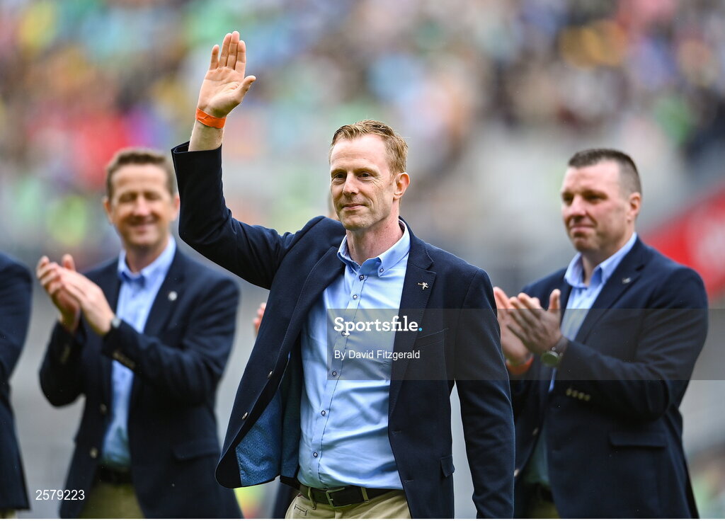 23 July 2023; Cathal Murphy of the Offaly 1998 All-Ireland winning Jubilee team as the team are honoured before the GAA Hurling All-Ireland Senior Championship final match between Kilkenny and Limerick at Croke Park in Dublin. Photo by David Fitzgerald/Sportsfile
