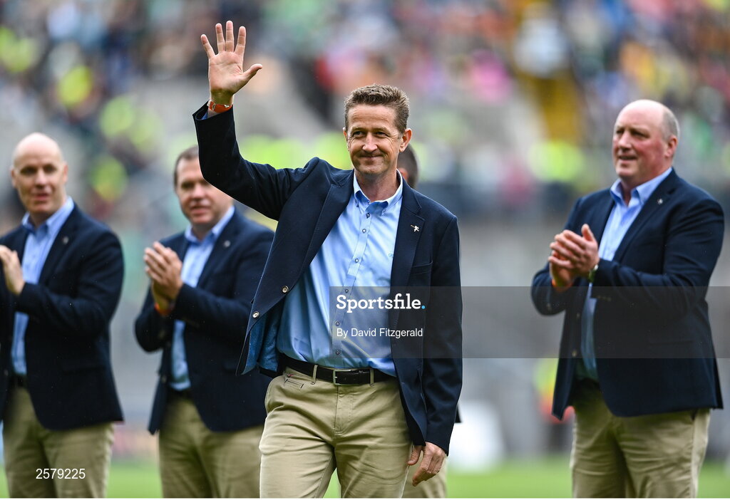 23 July 2023; Darren Hanniffy of the Offaly 1998 All-Ireland winning Jubilee team as the team are honoured before the GAA Hurling All-Ireland Senior Championship final match between Kilkenny and Limerick at Croke Park in Dublin. Photo by David Fitzgerald/Sportsfile